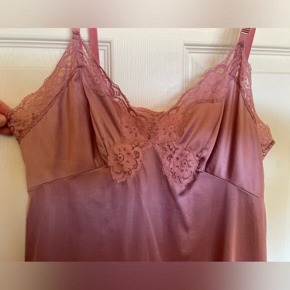 VTG Vassarette Mid Century Modern Pink Classic Slip Dress W/ Lace Trim Large - Picture 3 of 12